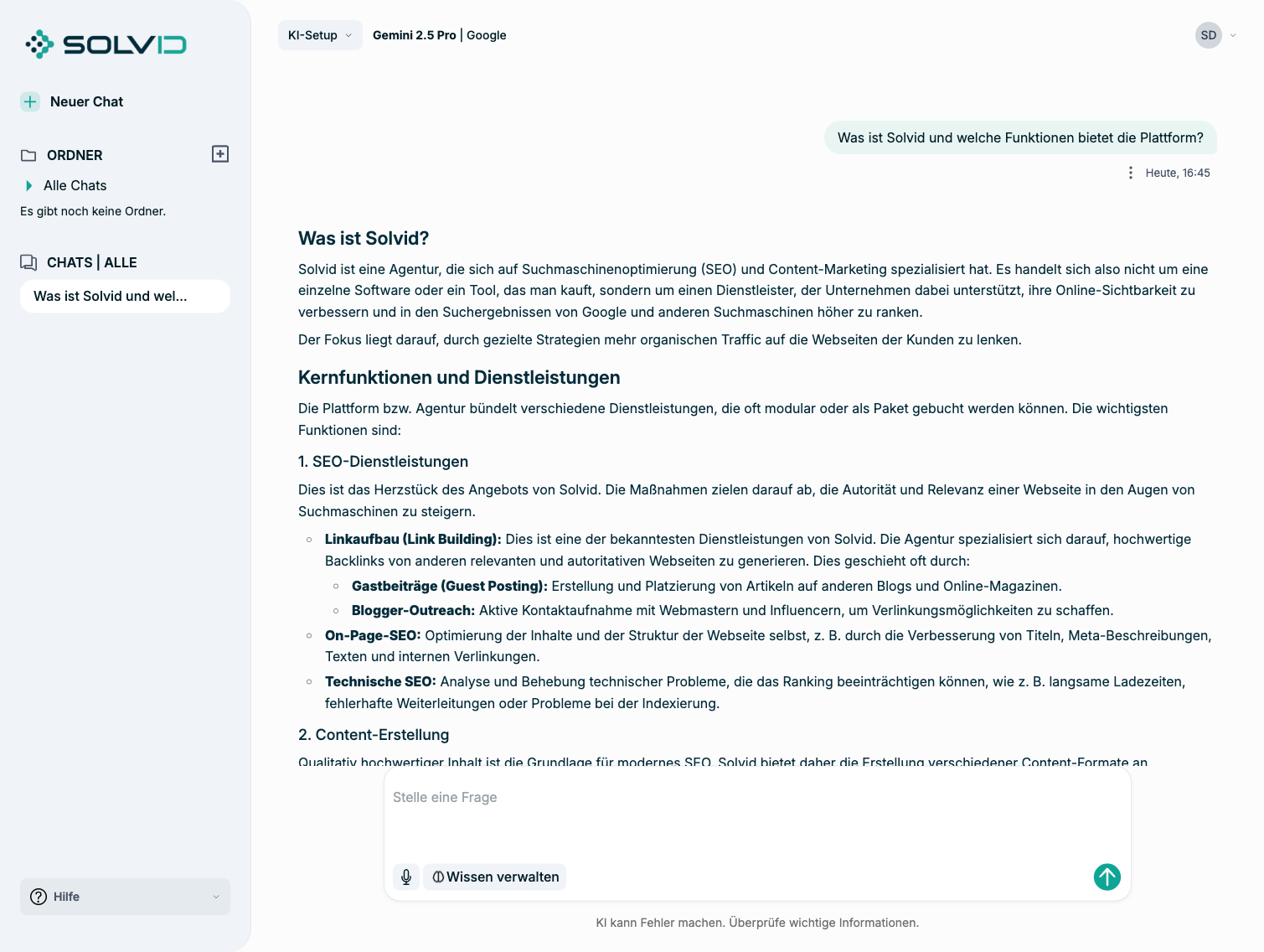 Chat-Konversation mit formatierter KI-Antwort