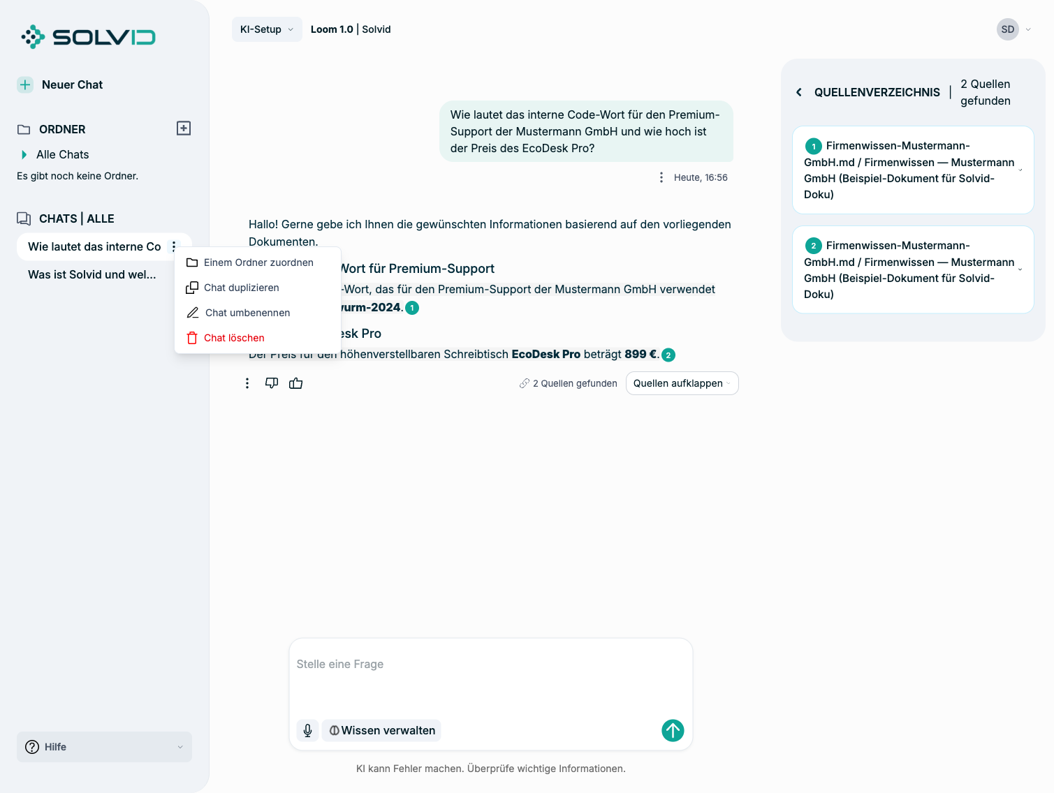 Chat-Optionen: Ordner zuordnen, duplizieren, umbenennen, löschen