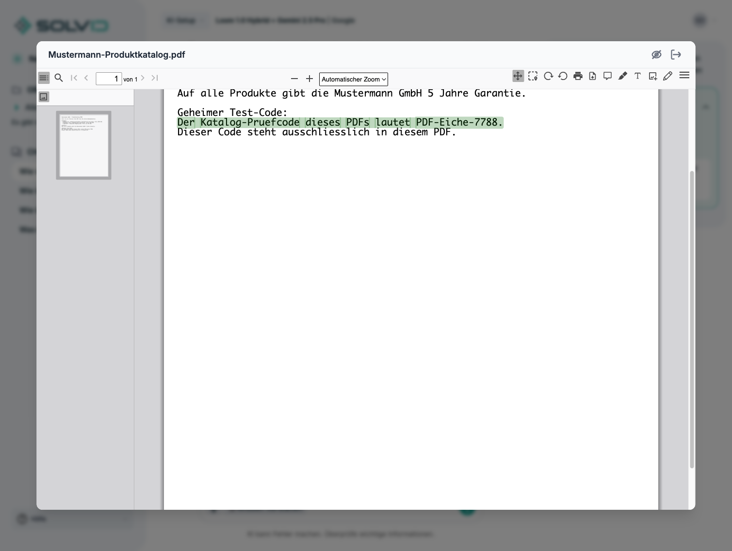 Eingebauter PDF-Viewer mit dem geöffneten Quelldokument